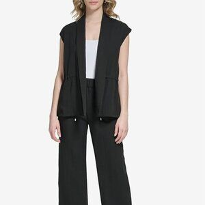 Calvin Klein Women's Open Cap Sleeve Black Vest Jacket